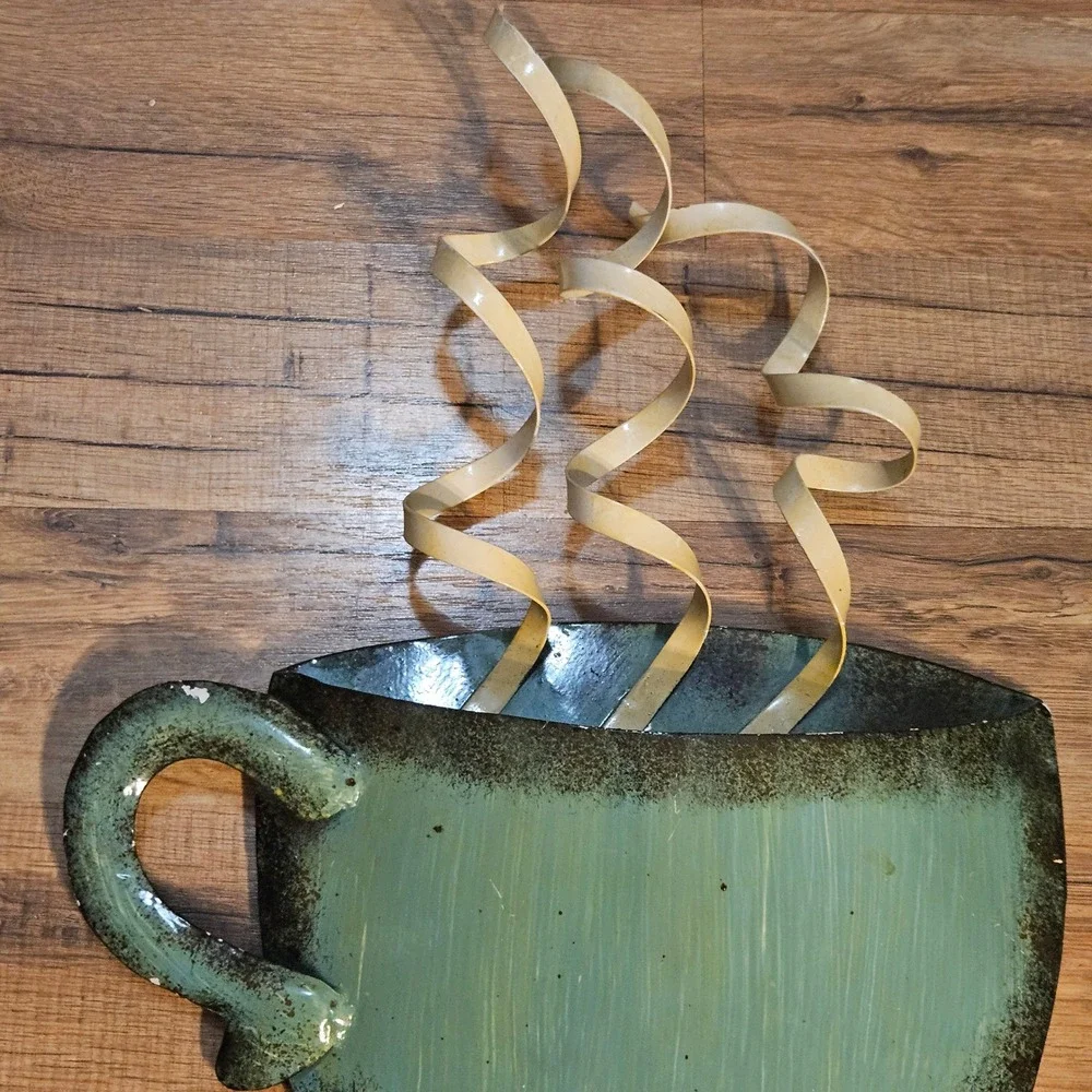 Coffee Cup Wall Decor w/ Hooks, Teal Green‎ Mug Kitchen Home Decoration